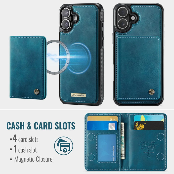 CASEME For iPhone 16 Plus Magnetic Case  ME80 Series Leather PC TPU Phone Cover with Detachable Wallet - Green - 3