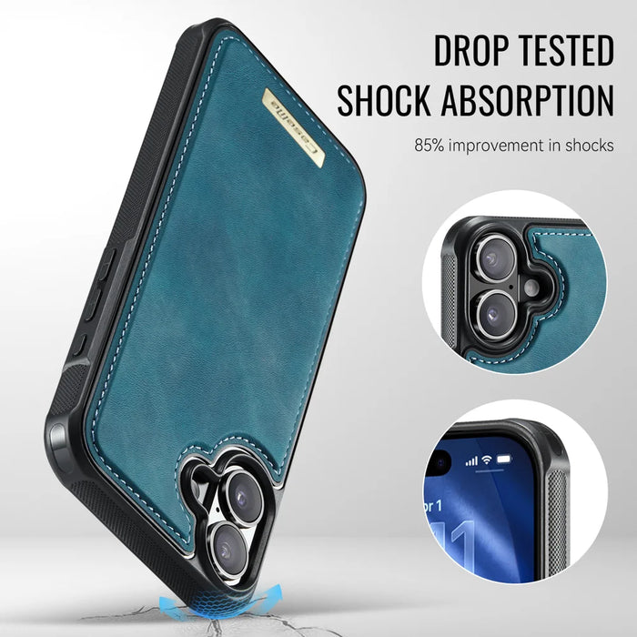 CASEME For iPhone 16 Plus Magnetic Case  ME80 Series Leather PC TPU Phone Cover with Detachable Wallet - Green - 7