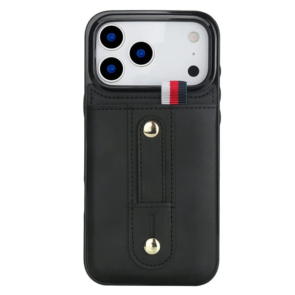 For iPhone 17 Pro Case PU Leather+TPU Hidden Card Holder Drop-proof Phone Cover with Kickstand - Black - 4