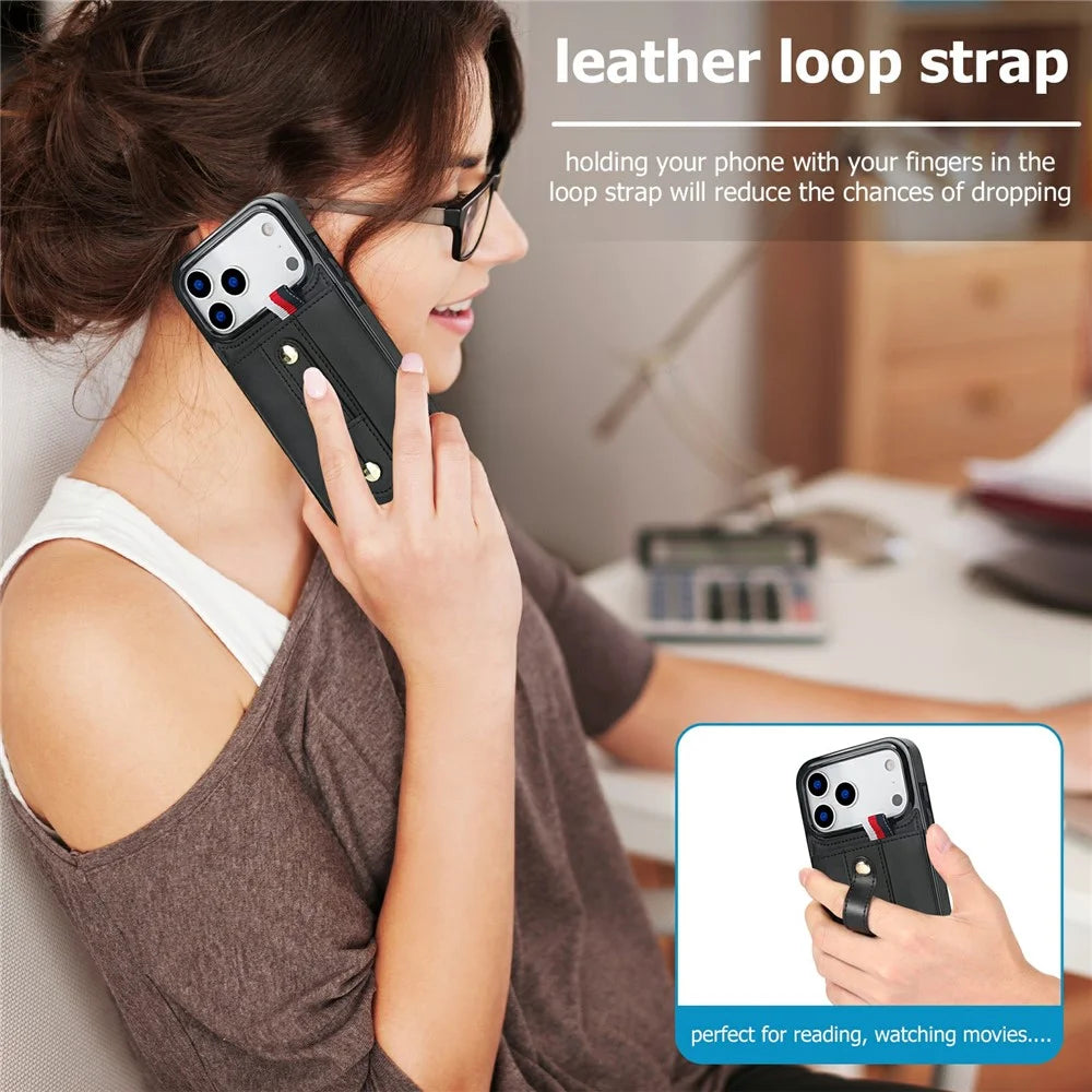 For iPhone 17 Pro Case PU Leather+TPU Hidden Card Holder Drop-proof Phone Cover with Kickstand - Black - 5