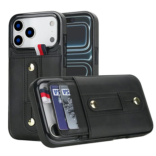 For iPhone 17 Pro Max Case PU Leather+TPU Hidden Card Holder Drop-proof Phone Cover with Kickstand - Black - 1