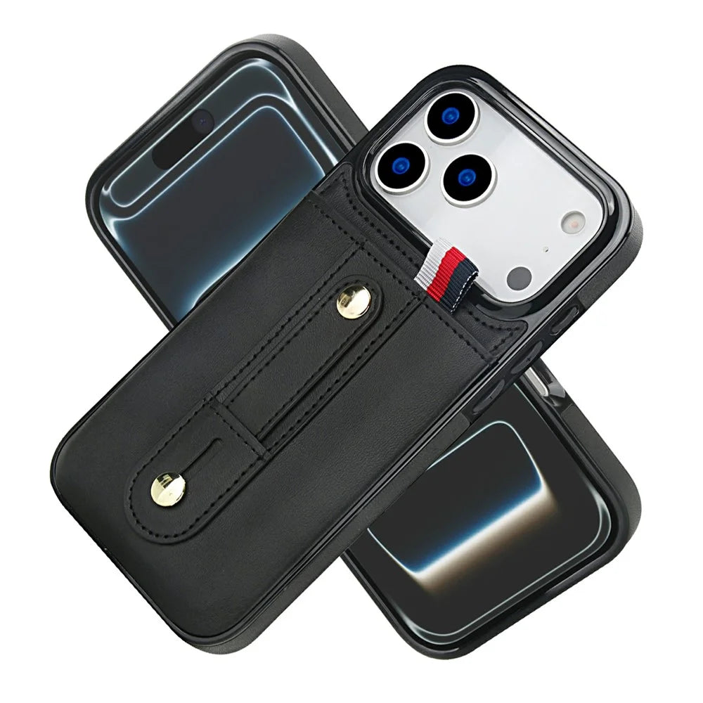 For iPhone 17 Pro Max Case PU Leather+TPU Hidden Card Holder Drop-proof Phone Cover with Kickstand - Black - 2