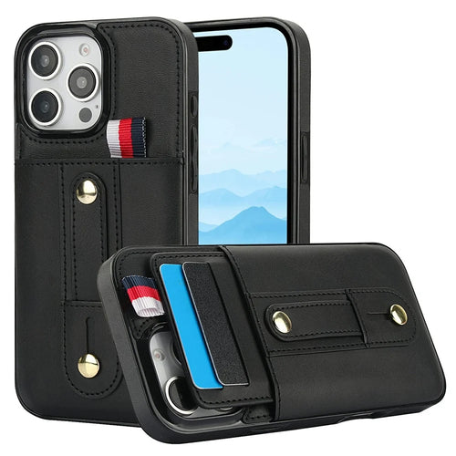 For iPhone 16 Pro Max Case PU Leather+TPU Hidden Card Holder Drop-proof Phone Cover with Kickstand - Black - 1