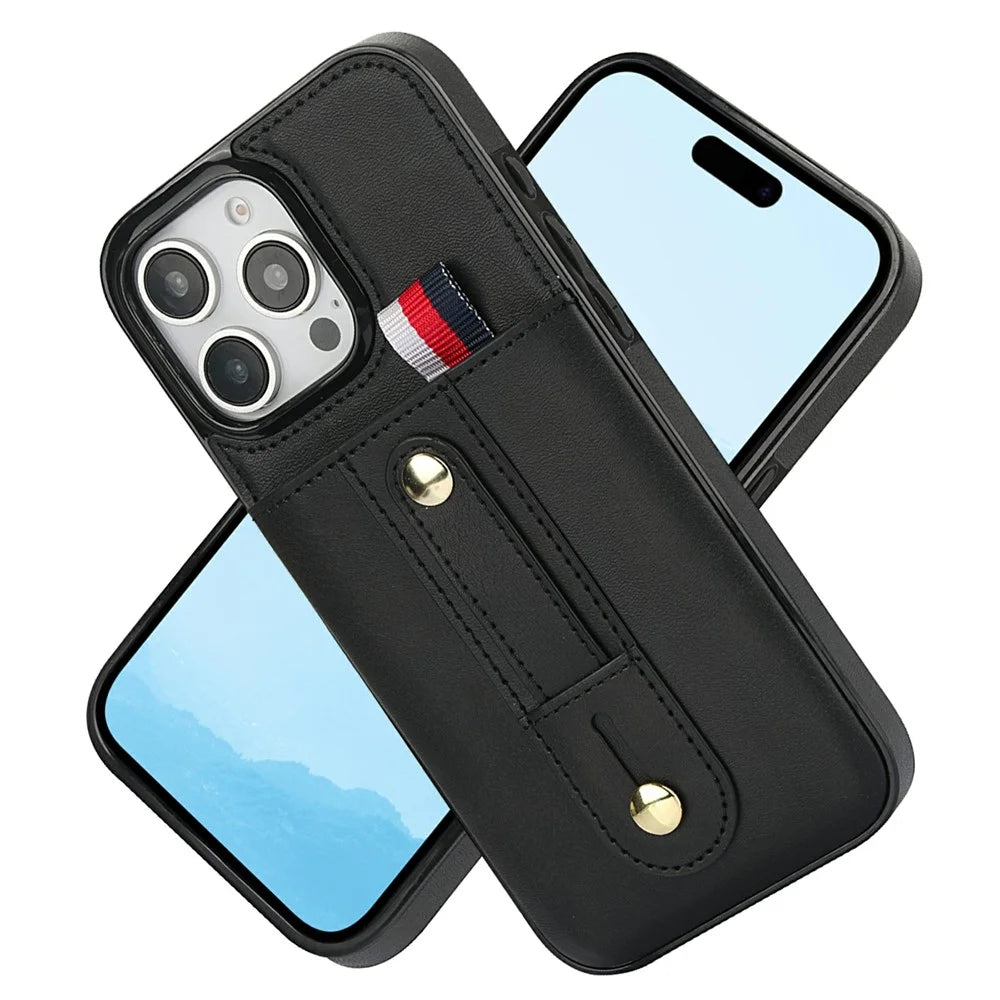 For iPhone 16 Pro Max Case PU Leather+TPU Hidden Card Holder Drop-proof Phone Cover with Kickstand - Black - 2