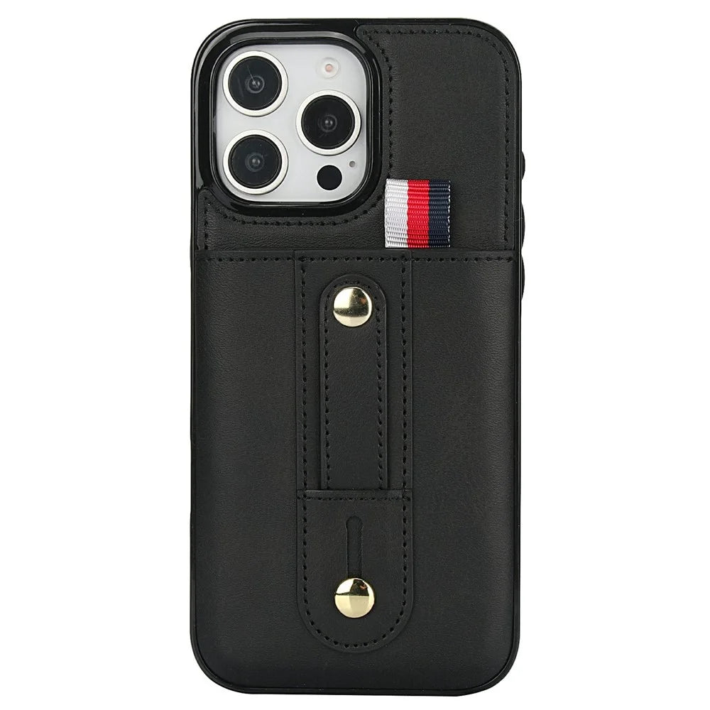 For iPhone 16 Pro Max Case PU Leather+TPU Hidden Card Holder Drop-proof Phone Cover with Kickstand - Black - 4
