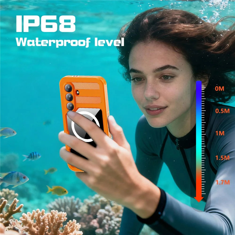REDPEPPER For Samsung Galaxy S26+ IP68 Waterproof Case Clear Magnetic Phone Cover - Orange - 6