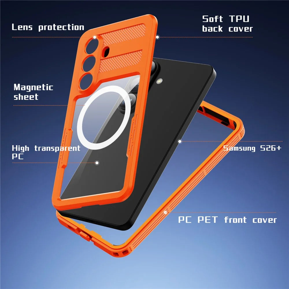 REDPEPPER For Samsung Galaxy S26+ IP68 Waterproof Case Clear Magnetic Phone Cover - Orange - 7
