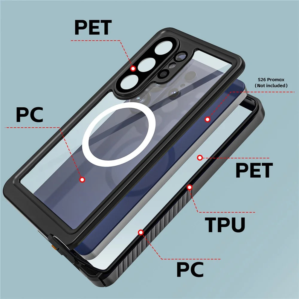 REDPEPPER FS Series For Samsung Galaxy S26 Ultra IPX8 Waterproof Case PC TPU PET Clear Magnetic Phone Cover - 5