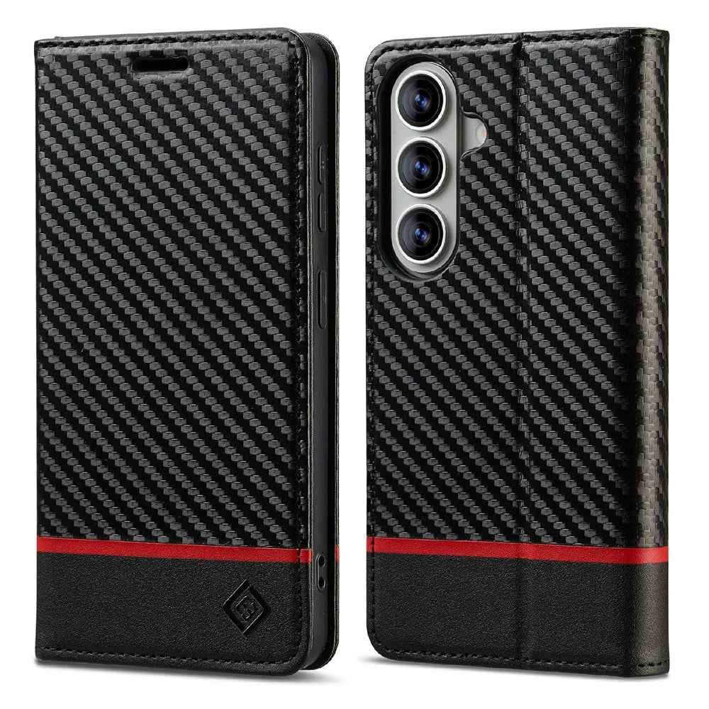 LC.IMEEKE For Samsung Galaxy A37 5G Wallet Case Carbon Fiber Texture Leather Phone Cover - Horizontal Stripe - 1