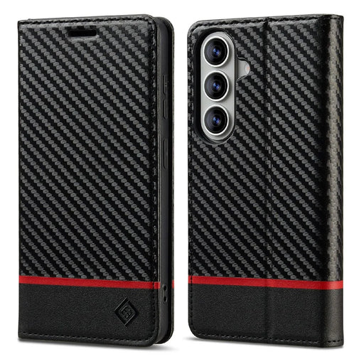 LC.IMEEKE For Samsung Galaxy A37 5G Wallet Case Carbon Fiber Texture Leather Phone Cover - Horizontal Stripe - 1