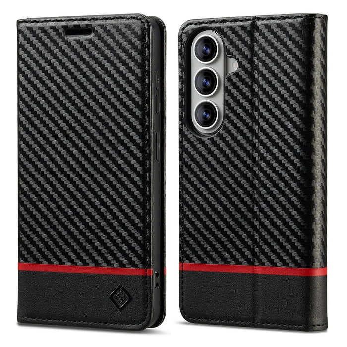 LC.IMEEKE For Samsung Galaxy A37 5G Wallet Case Carbon Fiber Texture Leather Phone Cover - Horizontal Stripe - 1