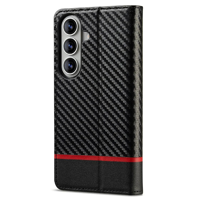 LC.IMEEKE For Samsung Galaxy A37 5G Wallet Case Carbon Fiber Texture Leather Phone Cover - Horizontal Stripe - 4