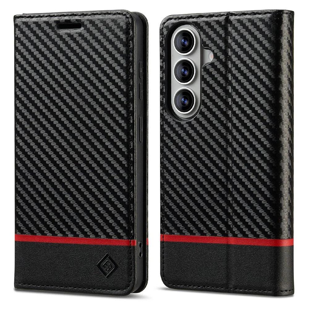 LC.IMEEKE For Samsung Galaxy A57 5G Wallet Case Carbon Fiber Texture Leather Phone Cover - Horizontal Stripe - 1