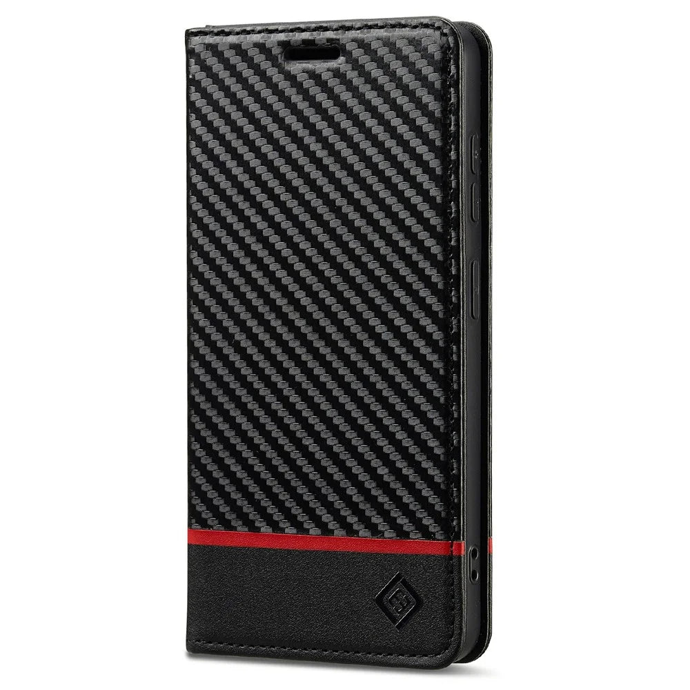 LC.IMEEKE For Samsung Galaxy A57 5G Wallet Case Carbon Fiber Texture Leather Phone Cover - Horizontal Stripe - 4