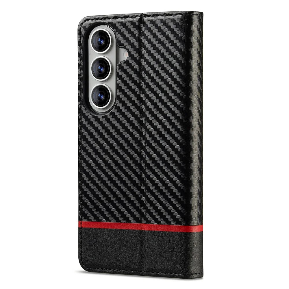 LC.IMEEKE For Samsung Galaxy A57 5G Wallet Case Carbon Fiber Texture Leather Phone Cover - Horizontal Stripe - 5