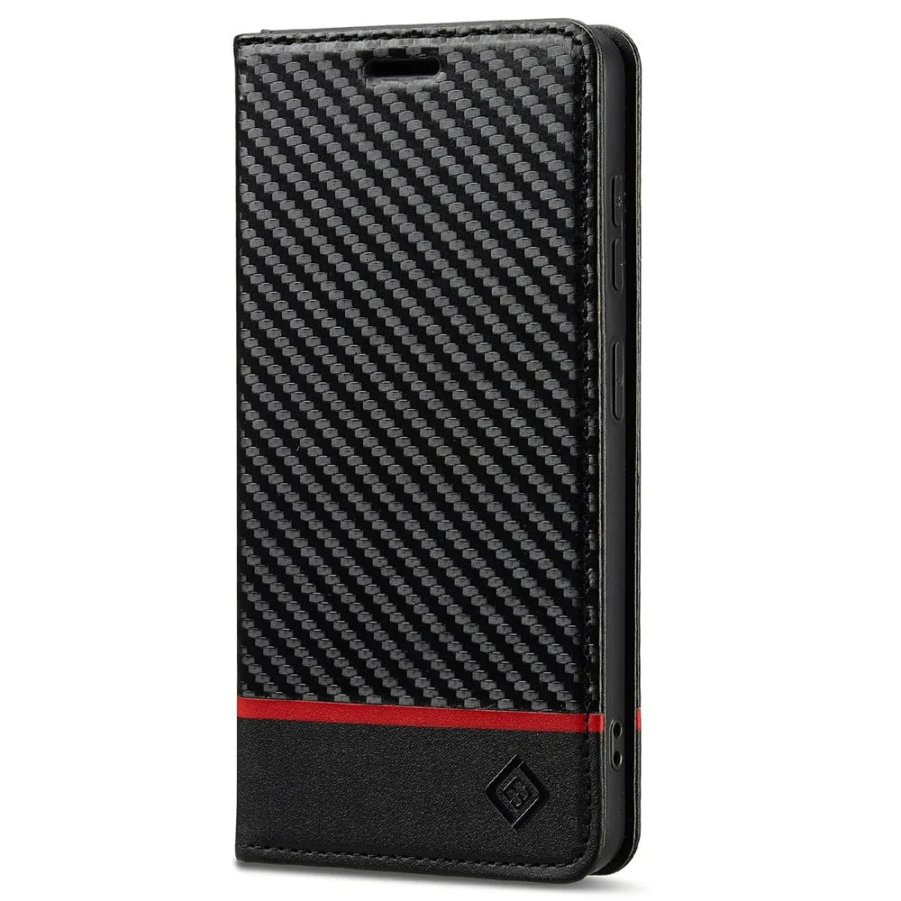 LC.IMEEKE For Samsung Galaxy S26+ Wallet Case Carbon Fiber Texture Leather Phone Cover - Horizontal Stripe - 5