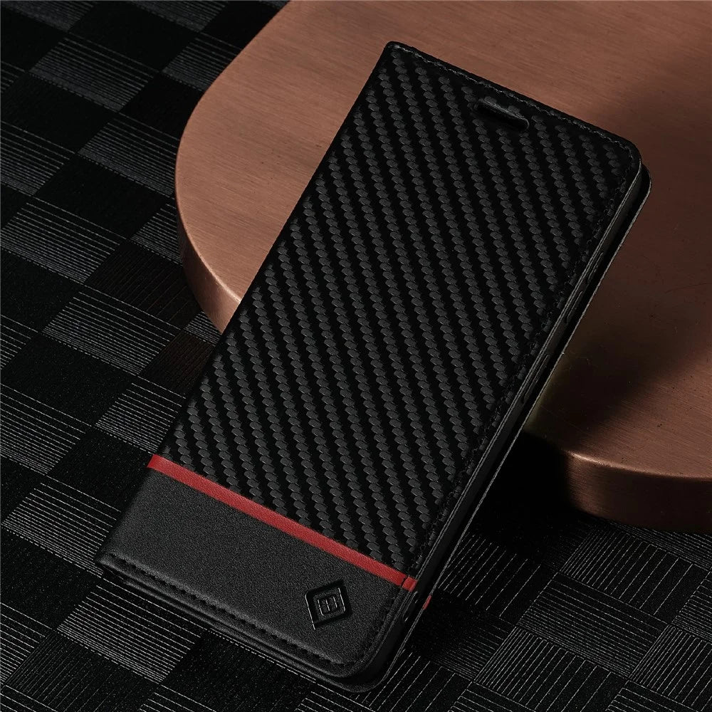 LC.IMEEKE For Samsung Galaxy S26 Wallet Case Carbon Fiber Texture Leather Phone Cover - Horizontal Stripe - 6
