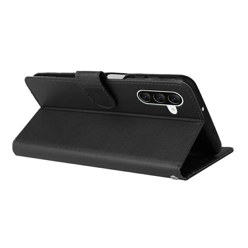 For Samsung Galaxy A37 5G Case Wallet Stand PU Leather Phone Cover with Wrist Strap - Black - 4
