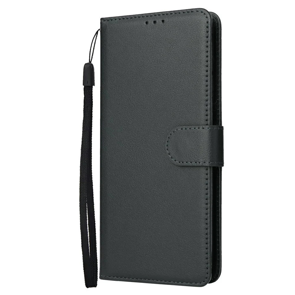 For Samsung Galaxy A37 5G Case Wallet Stand PU Leather Phone Cover with Wrist Strap - Black - 5