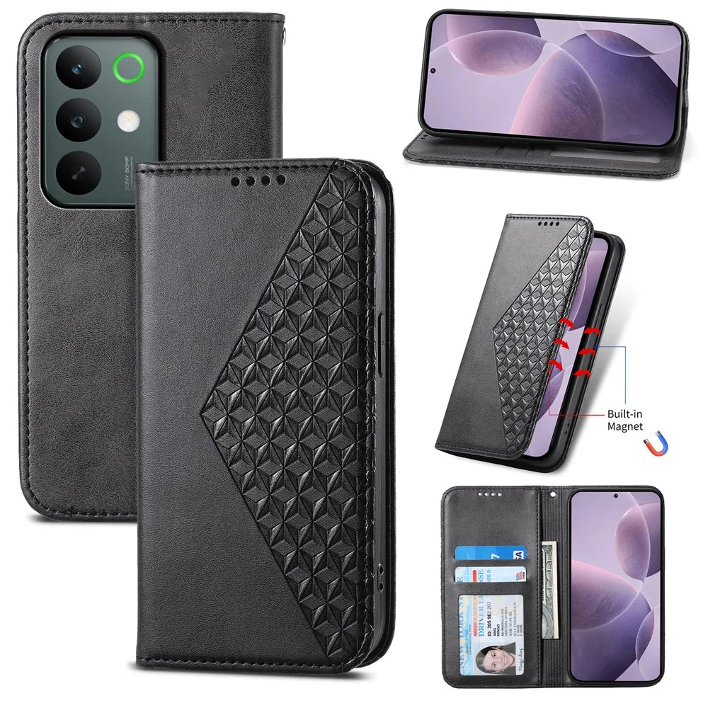 For Realme C85 5G Case Calf Texture PU Leather Wallet Phone Cover with Wrist Strap - Black - 7