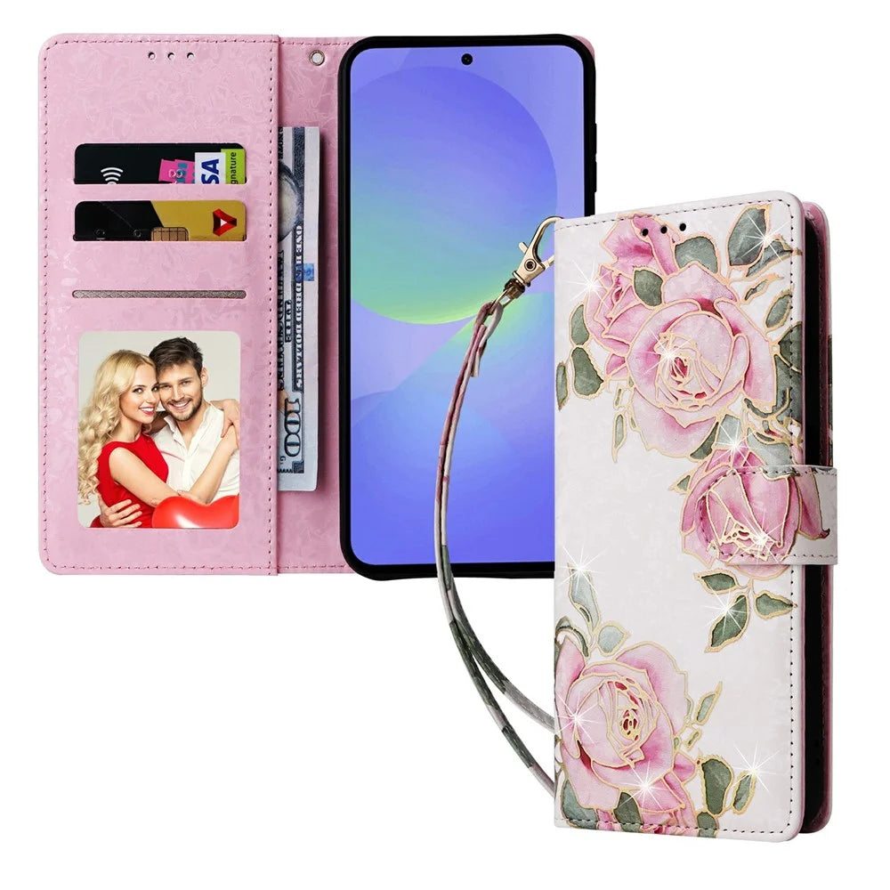 For Samsung Galaxy A37 5G Case RFID Blocking Flower Leather Phone Cover - Flower - 5