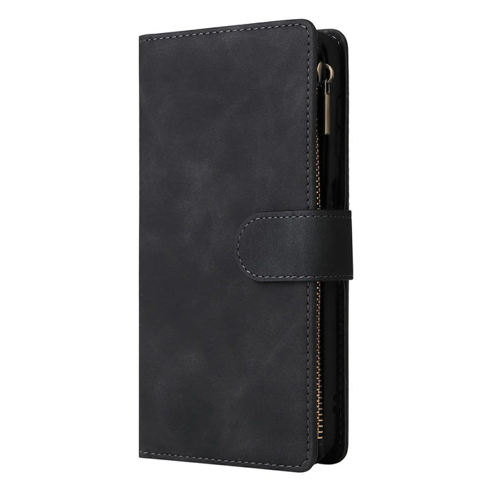 For Samsung Galaxy A37 5G Case Zipper Wallet Multiple Card Slots Leather Phone Cover with Wrist Strap - Black - 7