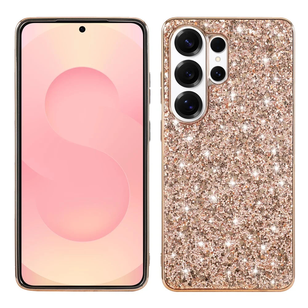 For Samsung Galaxy S26 Ultra Case Electroplating TPU + PC Sparkling Glitter Phone Back Cover - Rose Gold - 1