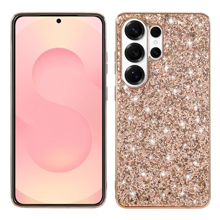 For Samsung Galaxy S26 Ultra Case Electroplating TPU + PC Sparkling Glitter Phone Back Cover - Rose Gold - 1