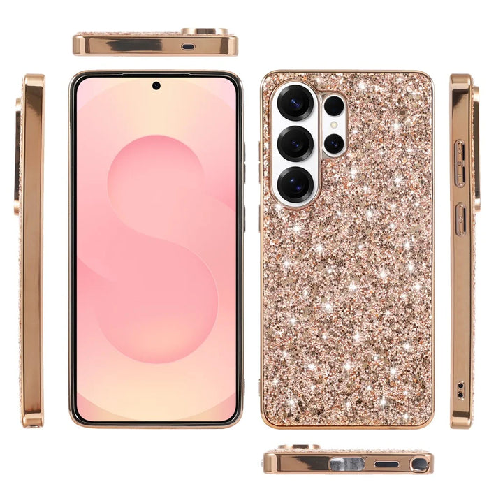 For Samsung Galaxy S26 Ultra Case Electroplating TPU + PC Sparkling Glitter Phone Back Cover - Rose Gold - 6