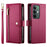 For Realme C85 5G Leather Case Zipper Pocket Wallet Phone Cover with Straps - Red - 1