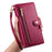 For Realme C85 5G Leather Case Zipper Pocket Wallet Phone Cover with Straps - Red - 6