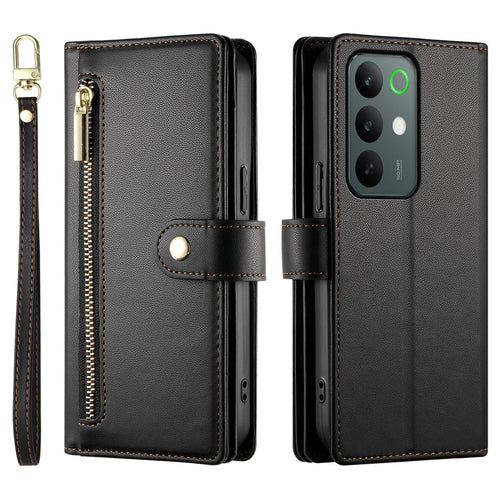 For Realme C85 Pro 4G Leather Case Zipper Pocket Wallet Phone Cover with Straps - Black - 1