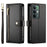 For Realme C85 Pro 4G Leather Case Zipper Pocket Wallet Phone Cover with Straps - Black - 1