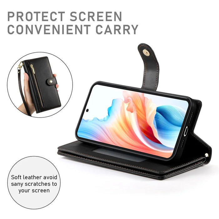 For Realme C85 Pro 4G Leather Case Zipper Pocket Wallet Phone Cover with Straps - Black - 3