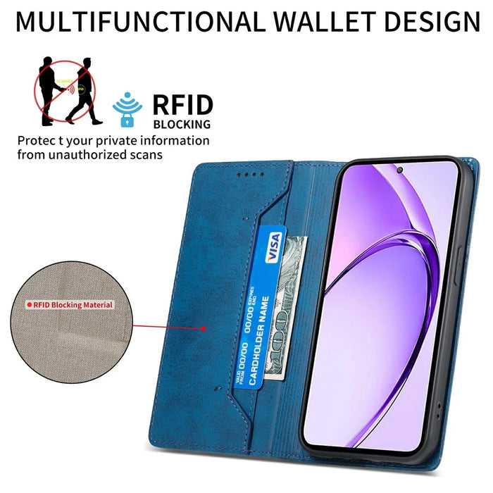 For Realme C85 Pro 4G Wallet Case RFID Blocking PU Leather Phone Cover - Blue - 3