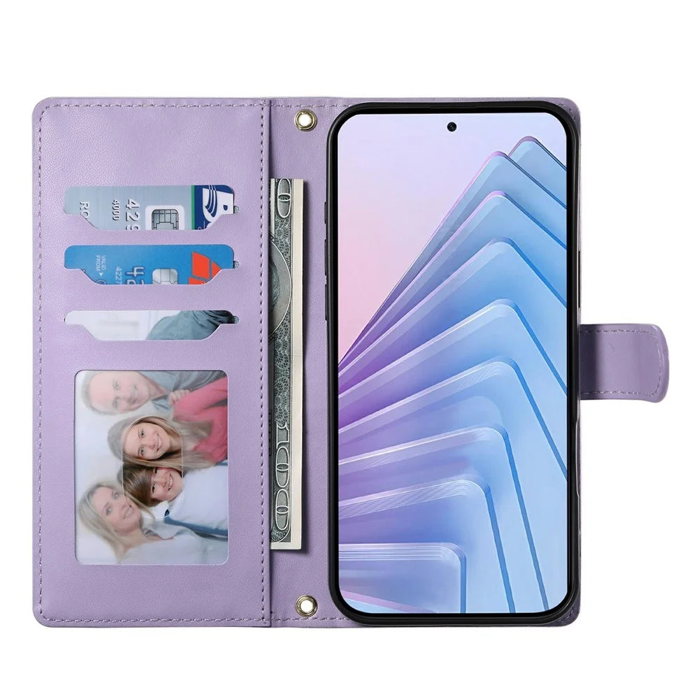 For Realme C85 Pro 4G Wallet Case Rhombus Stitching Stand Leather Phone Cover with Long  /  Short Strap - Purple - 2