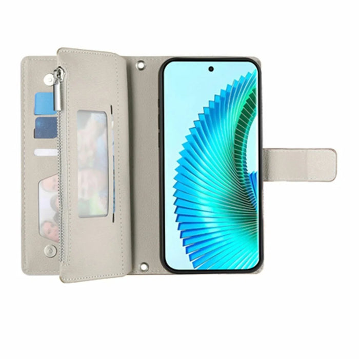 For Realme C85 Pro 4G Case Zipper Wallet Color Splicing Leather Flip Phone Cover with Straps - Lake Blue - 2