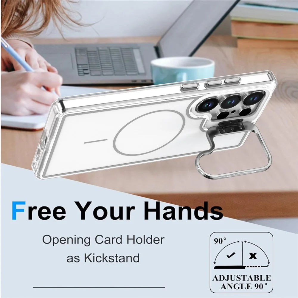 For Samsung Galaxy S26 Ultra Magnetic Case Matching Color Lens Kickstand TPU PC Phone Cover - White - 2