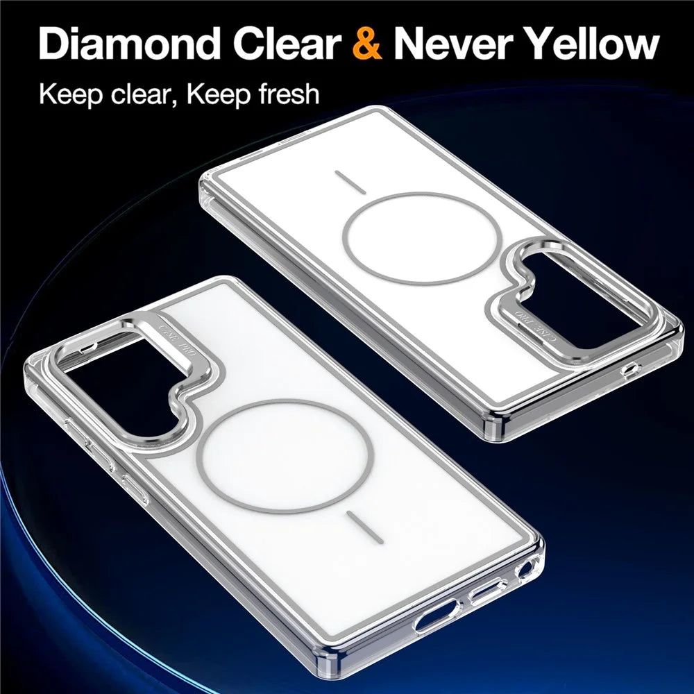 For Samsung Galaxy S26 Ultra Magnetic Case Matching Color Lens Kickstand TPU PC Phone Cover - White - 3