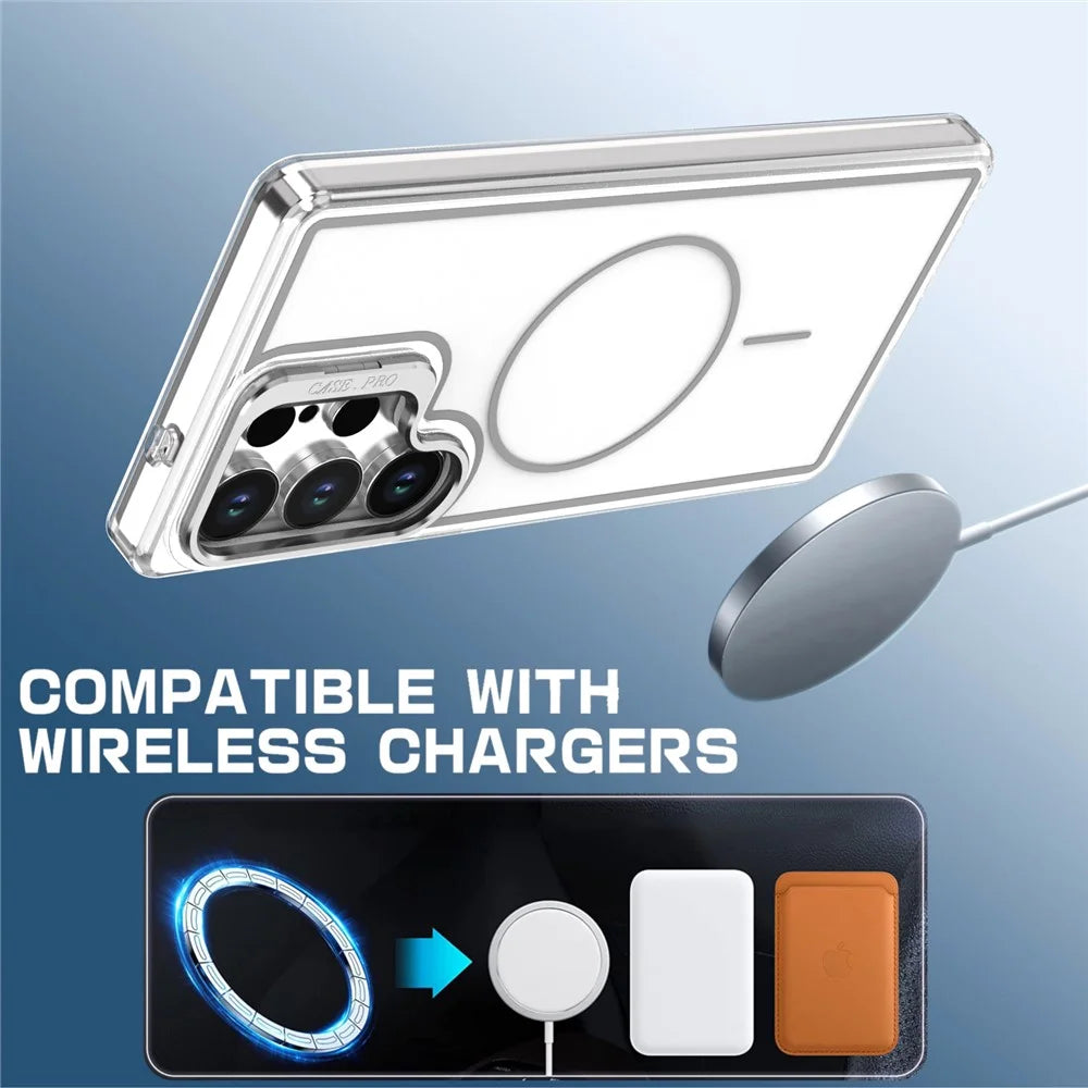For Samsung Galaxy S26 Ultra Magnetic Case Matching Color Lens Kickstand TPU PC Phone Cover - White - 4