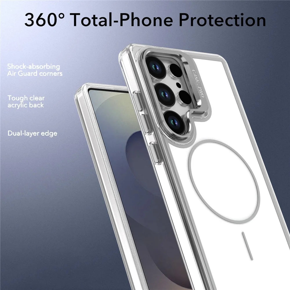 For Samsung Galaxy S26 Ultra Magnetic Case Matching Color Lens Kickstand TPU PC Phone Cover - White - 5