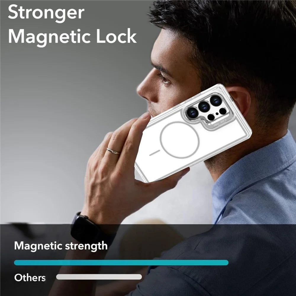 For Samsung Galaxy S26 Ultra Magnetic Case Matching Color Lens Kickstand TPU PC Phone Cover - White - 6