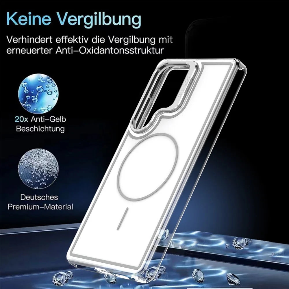 For Samsung Galaxy S26 Ultra Magnetic Case Matching Color Lens Kickstand TPU PC Phone Cover - White - 7
