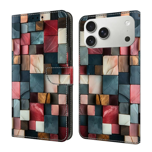 For iPhone 18 Pro Max / 17 Pro Max Wallet Case Foldable Stand Pattern Printing Leather Flip Phone Cover - Colorful Brick Pattern - 1