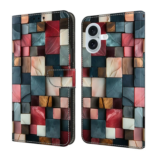 For iPhone 17 Wallet Case Foldable Stand Pattern Printing Leather Flip Phone Cover - Colorful Brick Pattern - 1