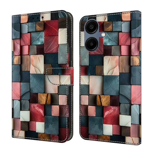 For Samsung Galaxy A08 5G / A08 4G / A07 5G / A07 4G Wallet Case Foldable Stand Pattern Printing Leather Flip Phone Cover - Colorful Brick Pattern - 1
