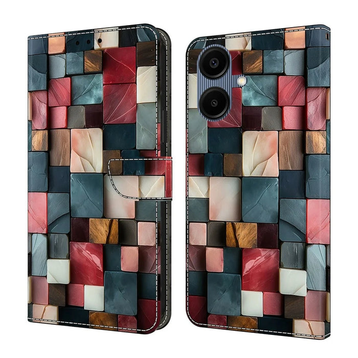 For Samsung Galaxy A08 5G / A08 4G / A07 5G / A07 4G Wallet Case Foldable Stand Pattern Printing Leather Flip Phone Cover - Colorful Brick Pattern - 1