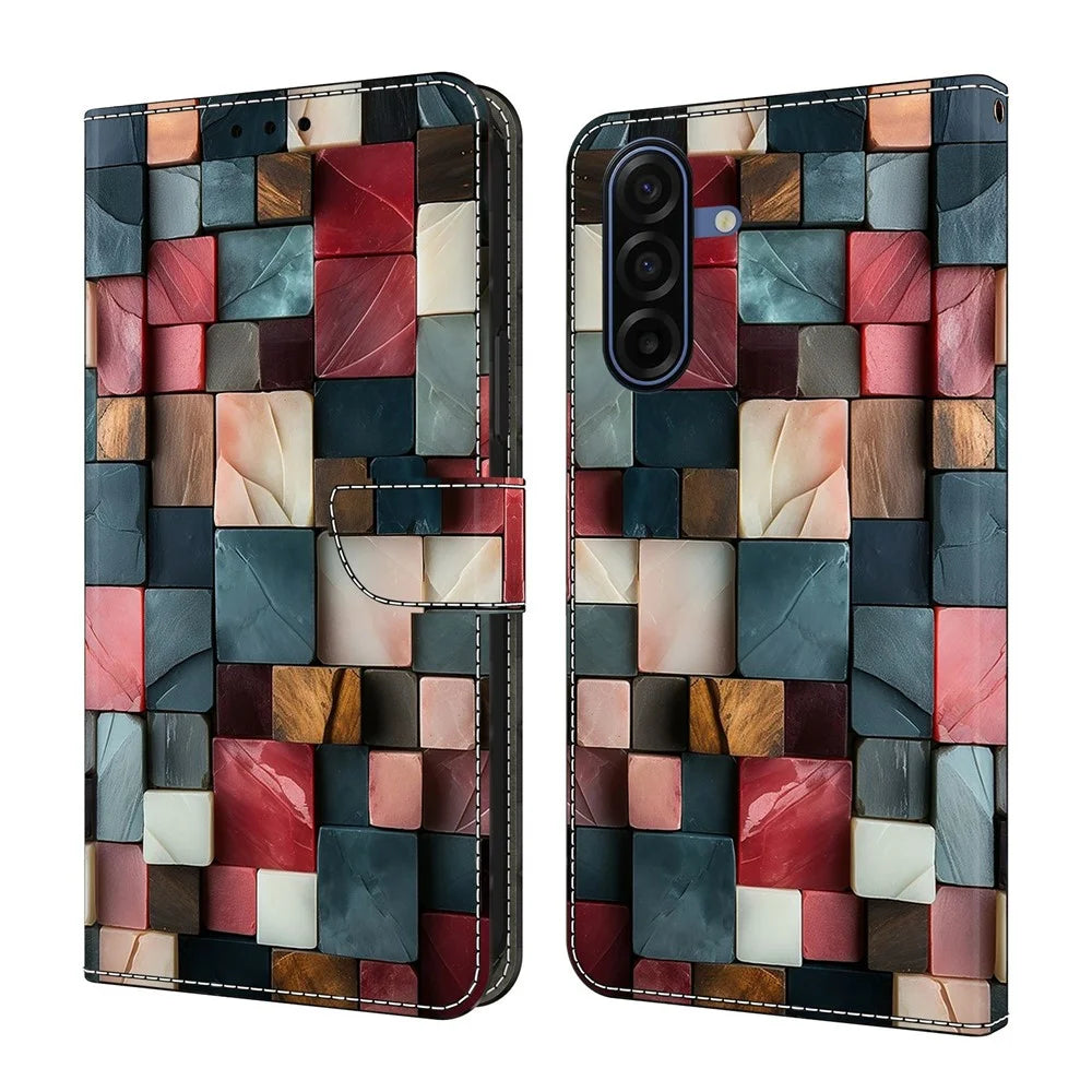 For Samsung Galaxy A57 5G Wallet Case Foldable Stand Pattern Printing Leather Flip Phone Cover - Colorful Brick Pattern - 1