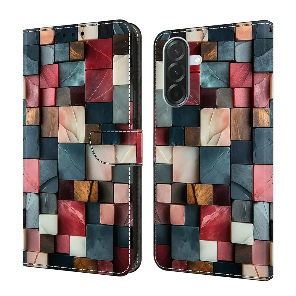 For Samsung Galaxy A26 5G Wallet Case Foldable Stand Pattern Printing Leather Flip Phone Cover - Colorful Brick Pattern - 1
