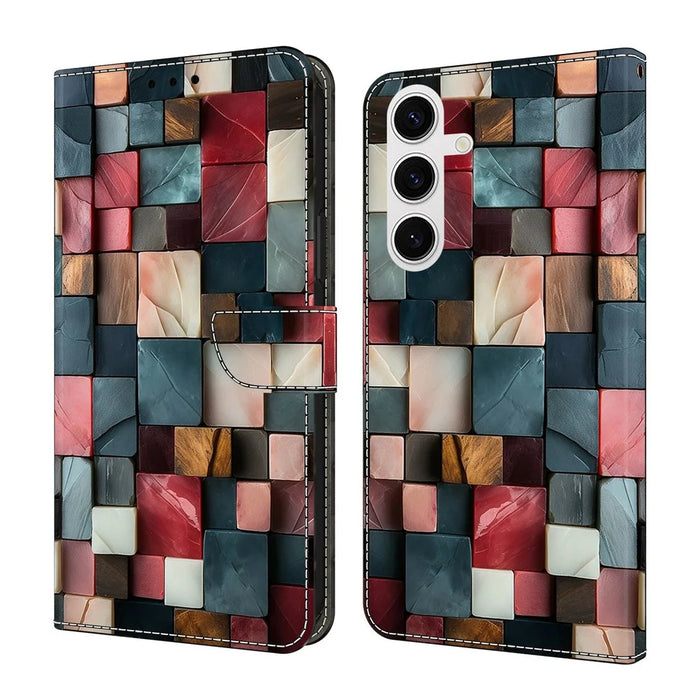 For Samsung Galaxy S25 FE Wallet Case Foldable Stand Pattern Printing Leather Flip Phone Cover - Colorful Brick Pattern - 1